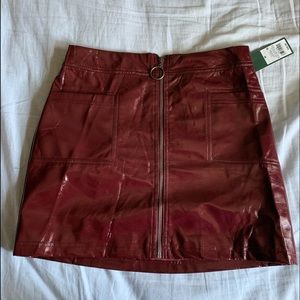 Faux, red, leather skirt